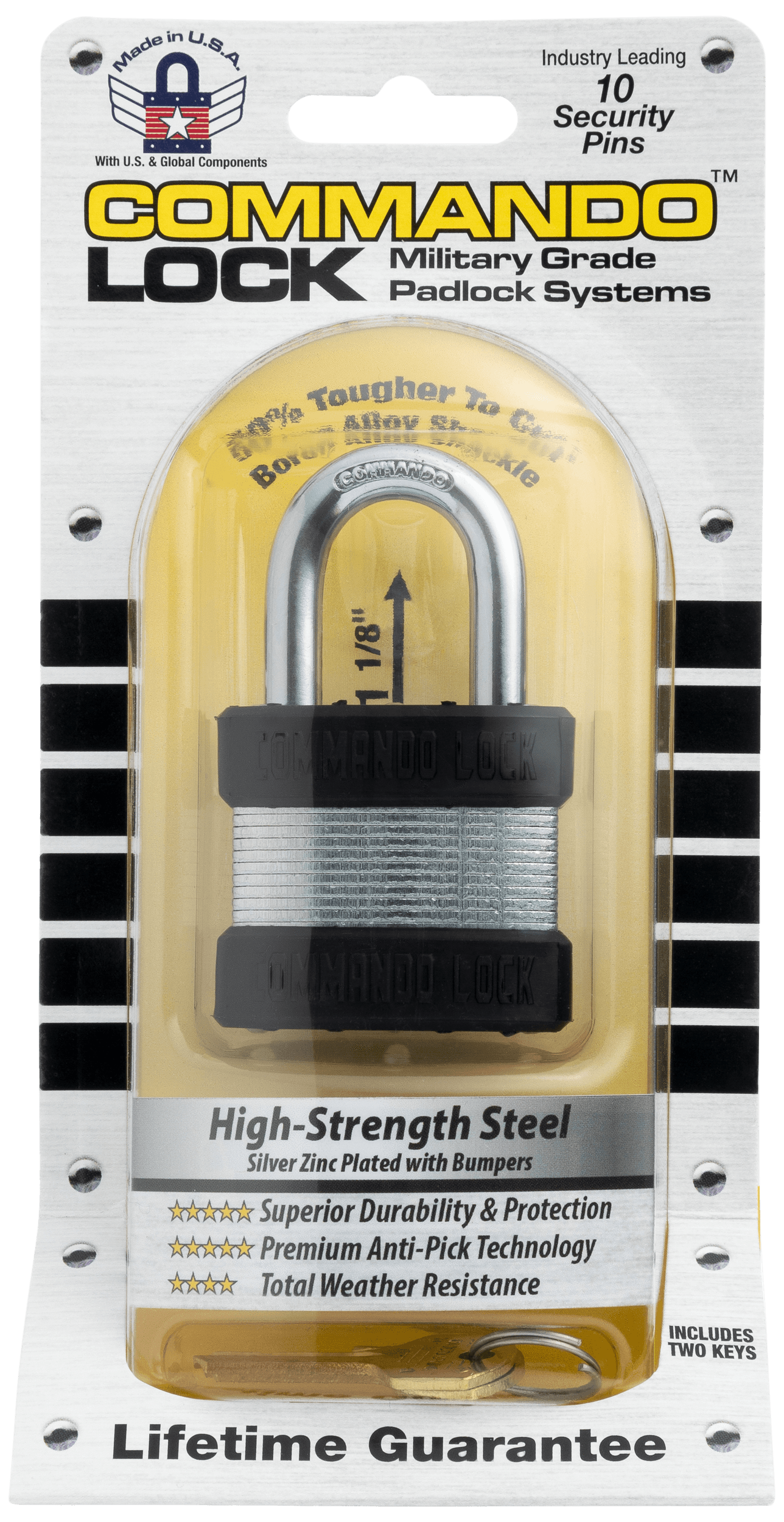 Commando Lock Heavy Duty Padlock | 2 Bumper High Security | Military-Grade Commando Lock