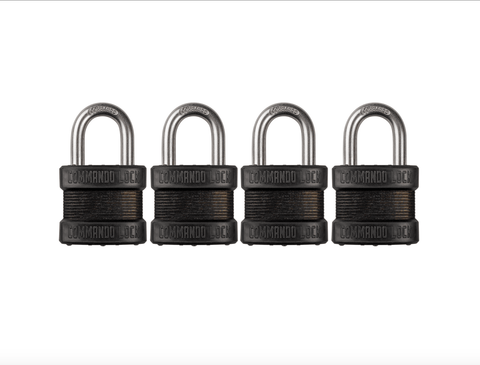 Blackout Laminated Steel Padlock | Military-Grade | Pelican Case Locks Commando Lock 4 PACK KEYED ALIKE 